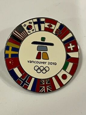 Olympics 2010 Inukshuk All Nations Flag Pin Vancouver Winter Games Silver Pin